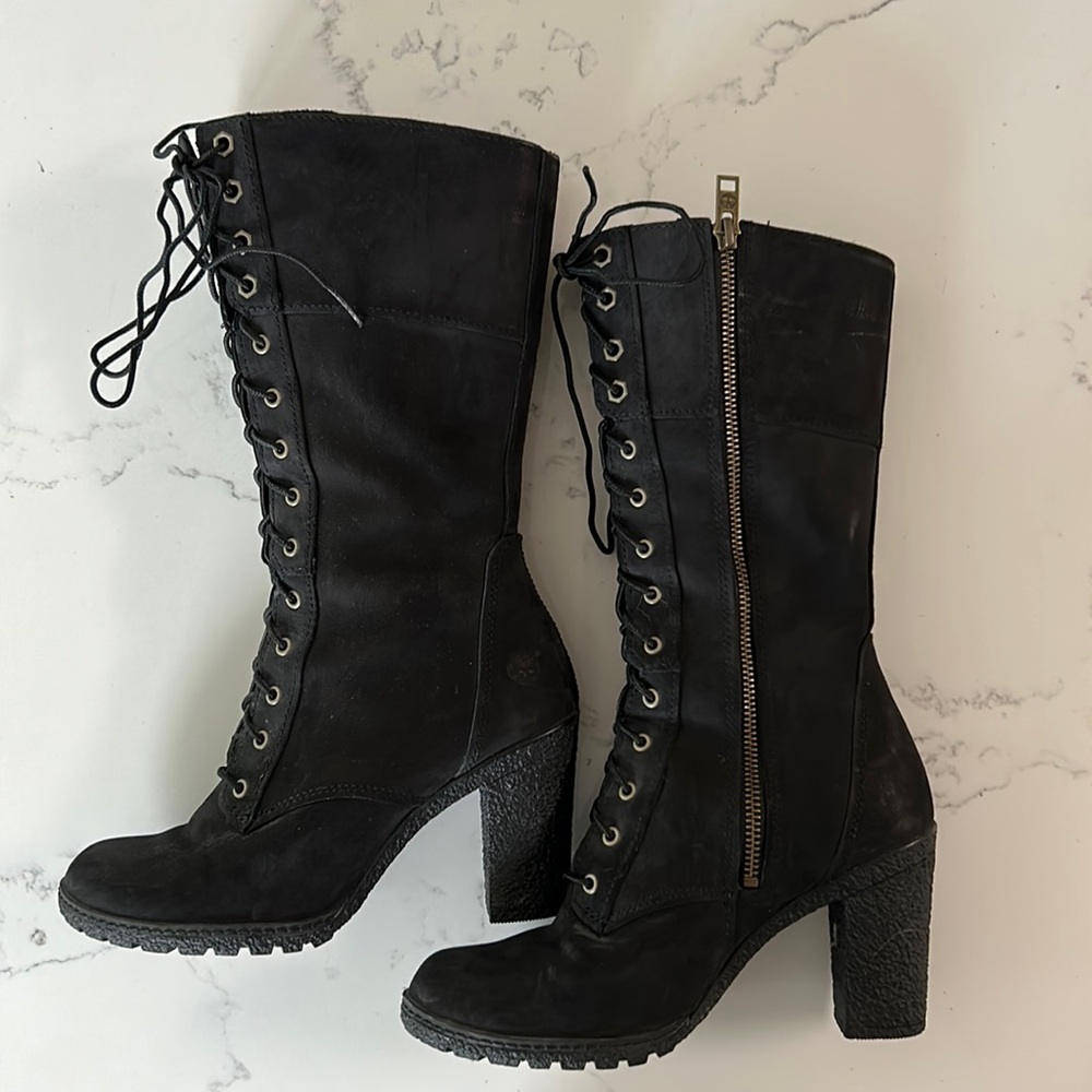 Timberland Lace Up Black Suede Boots-Size 7